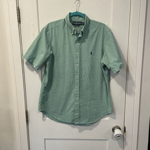 Ralph Lauren Shirt Mens Large Yellow Green Plaid Short Sleeve Button Up Preppy